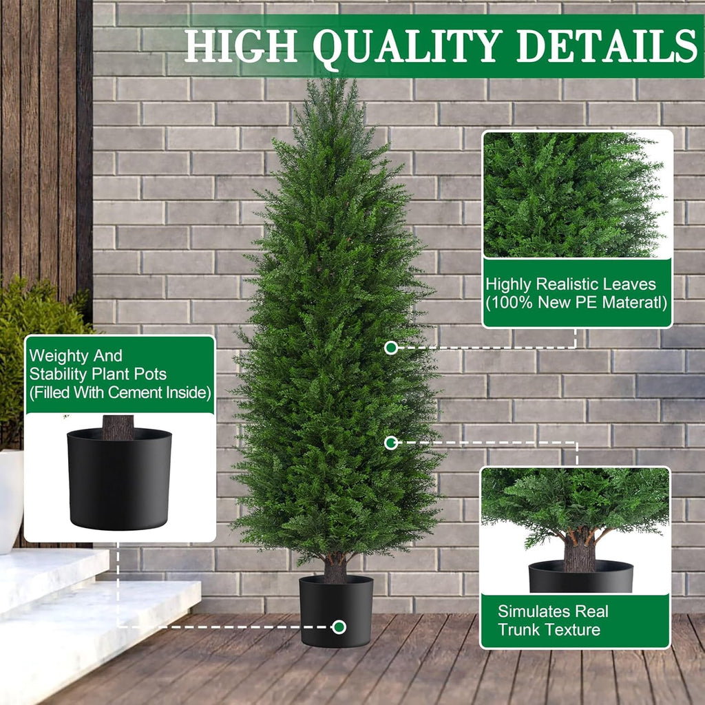 6FT Artificial Cedar Topiary Trees UV Protection for Outdoor 2PCS