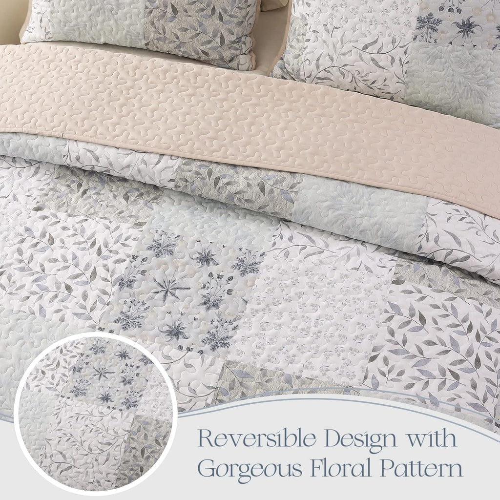 Reversible Boho Quilt King, Gray Soft Bedspreads Lightweight Coverlet All Season Patchwork Quilts Bedding Set with