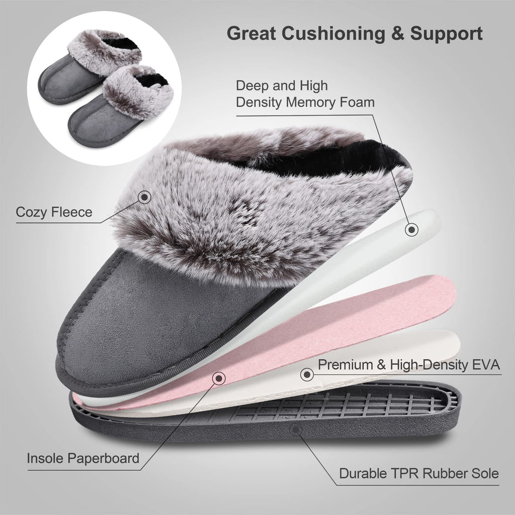 Women's Grey 6-7 Fuzzy Slipper