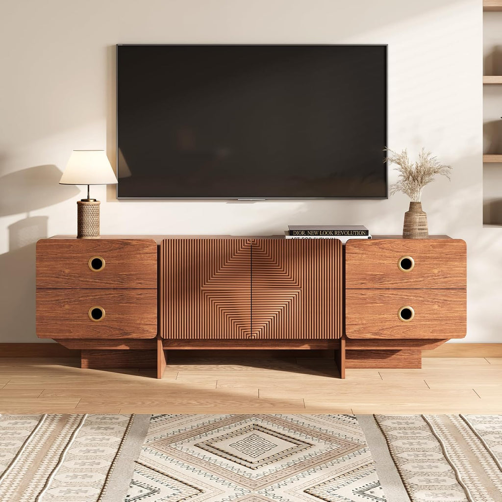 66" Fluted TV Stands for Living Room, Mid Century Modern TV Consoles for 75 inch TV, Entertainment Center with