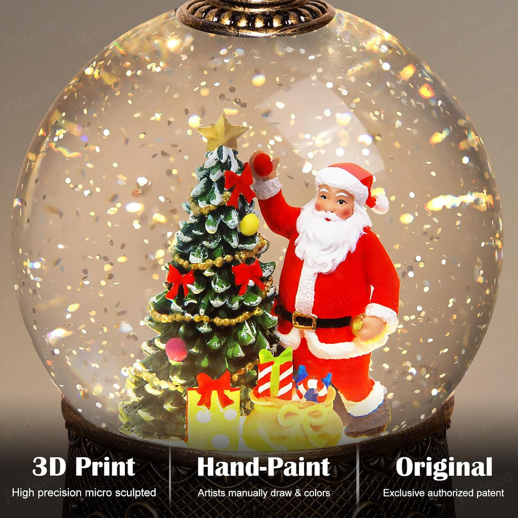 Christmas Snow Globe Lantern, Glitter Musical Snowglobe Light with Timer, USB & Battery Powered Music Box, Santa