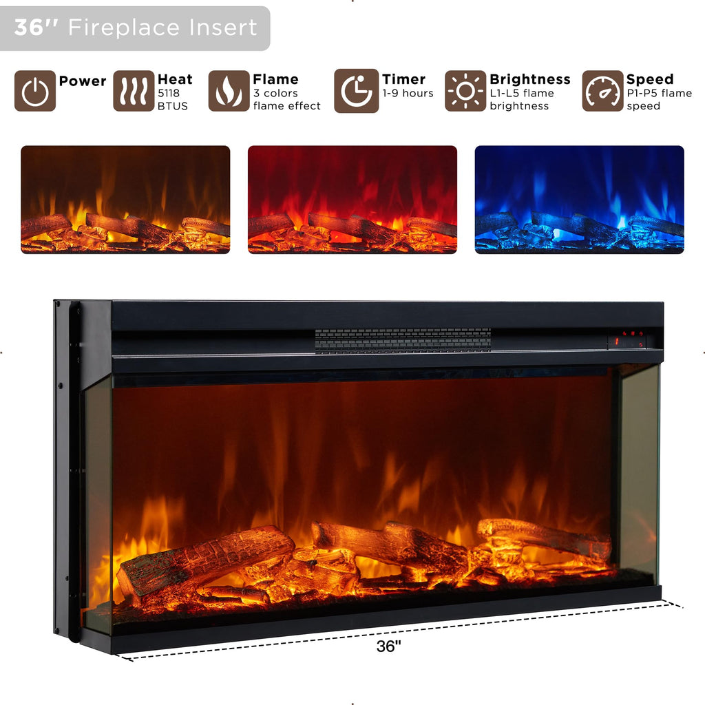 Farmhouse TV Stand with Fireplace, 70'' Entertainment Center Stand with 36" 3-Sided Glass Electric Fireplace for TVs