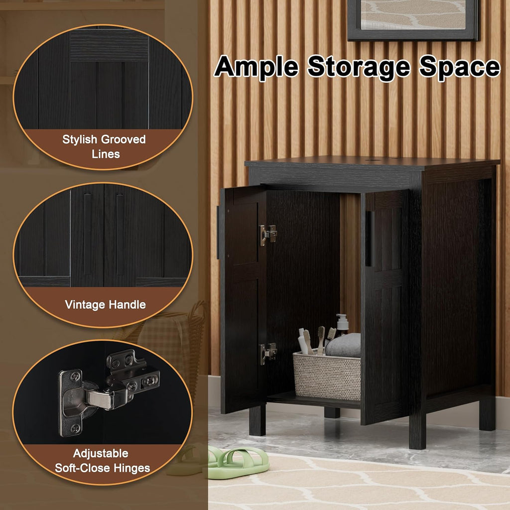 UEV Black 24" Bathroom Vanity Without Sink,Modern Freestanding Sink Cabinet,Stylish Bathroom Vanity Cabinet,Grooved