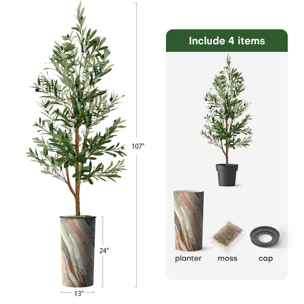 Artificial Tree in Modern Contemporary Planter, Fake Olive Silk Tree for Indoor and Outdoor Home Decoration - 68"