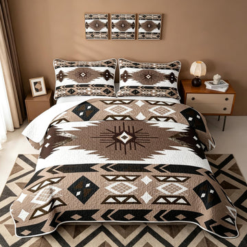 Boho Western Quilt Bedding Set Vintage Geometric Triangle Diamond Quilt Bedding Southwestern Native Aztec