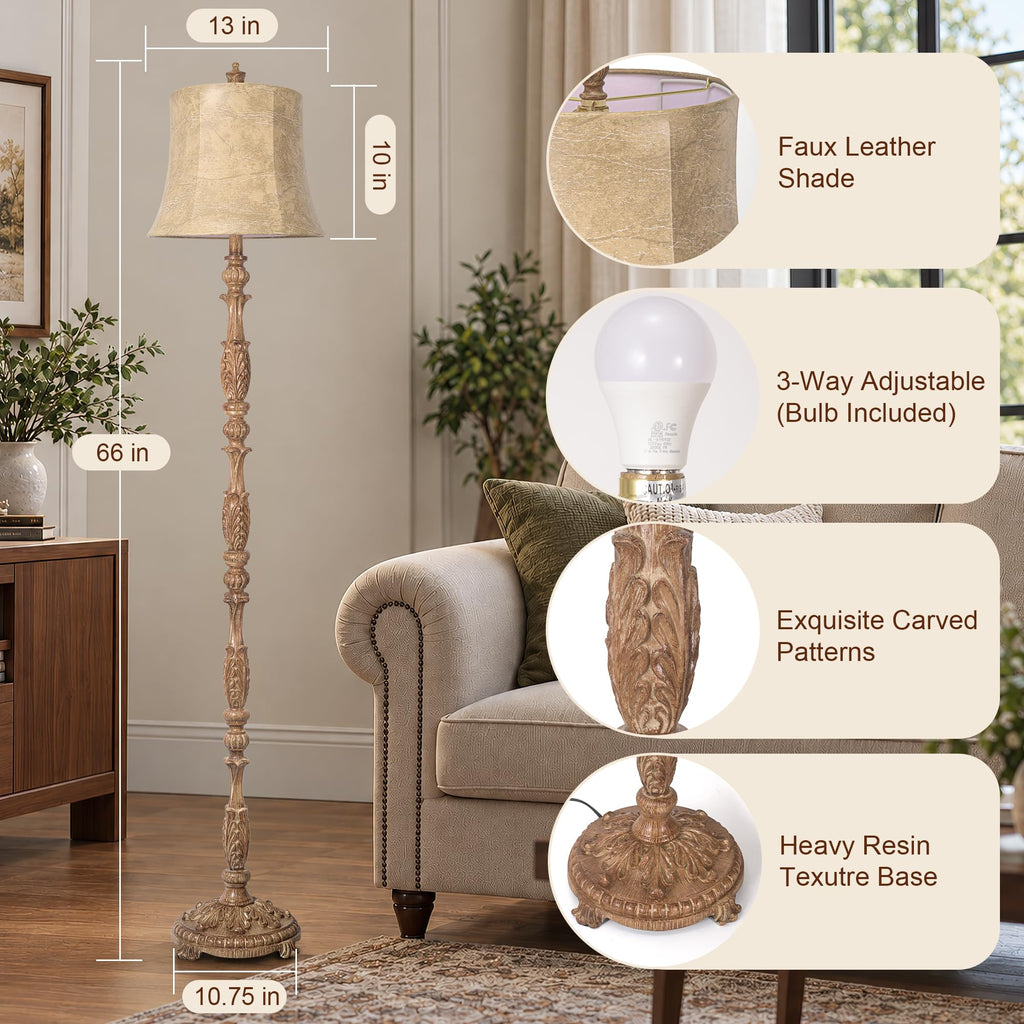 Vintage 66" Tall Floor Lamp Bedroom, Light Brown