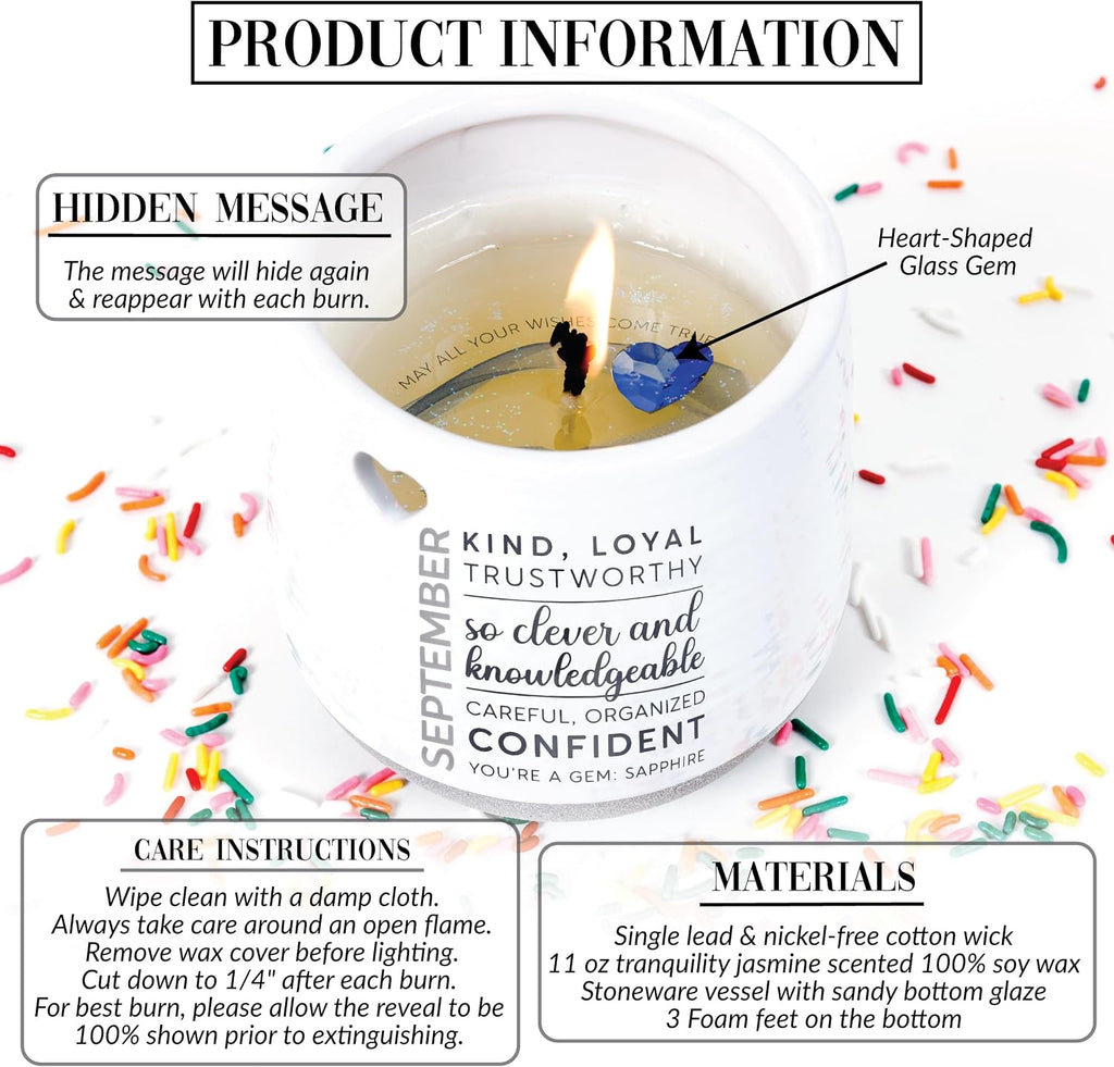 Pavilion - 11 oz Wax Reveal Candle, Natural Soy Wax Birthstone, Jasmine Scented, Gemstone Candle with Crystal Inside