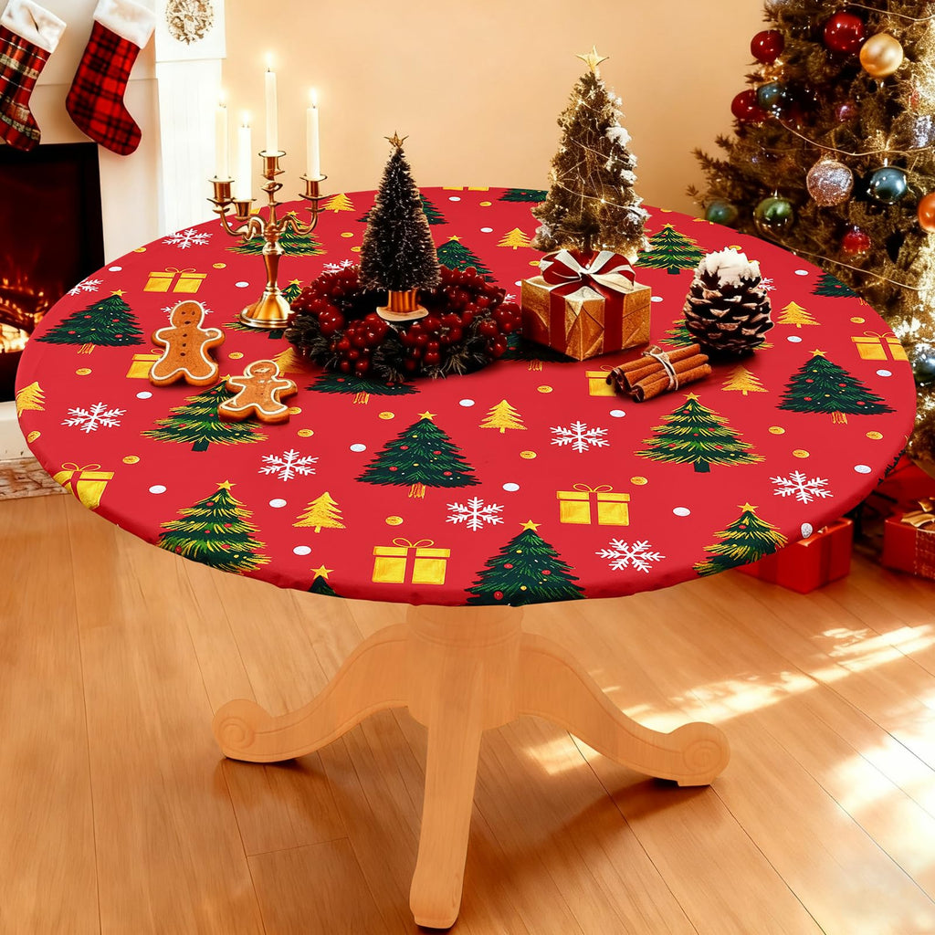 Christmas Round Table Cloth, Fitted Table Cover for 42"-50" Tables