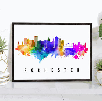 Rochester Skyline New York Poster, New York Cityscape Painting, Cityscape and Landmark Print, Home Wall, Office Wall