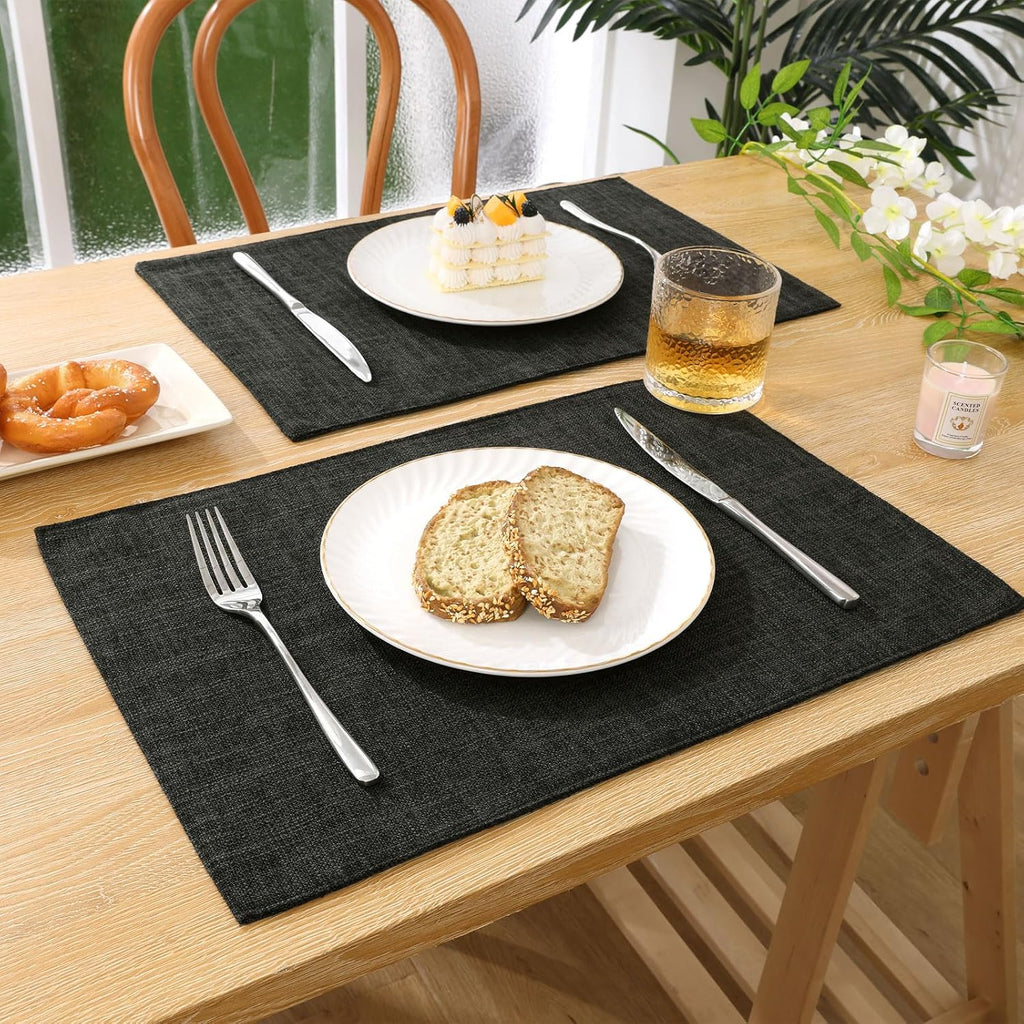 Washable Woven Fabric Placemats Heat Resistant Place Mats Non Slip Thick Cloth Placemats Reversible Table - Set of 6