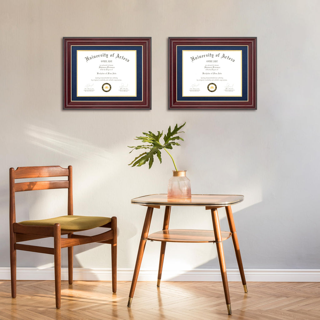 11x14 Diploma Frame, Dark Red, Blue Mat for 8.5x11