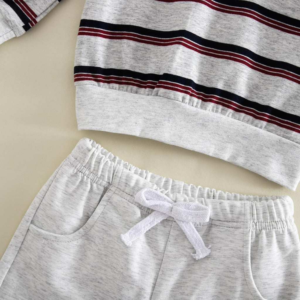 Toddler Baby Boy Fall Winter Clothes Striped Long Sleeve Sweatshirt Pullover Tops + Joggers Pants Outfit Set