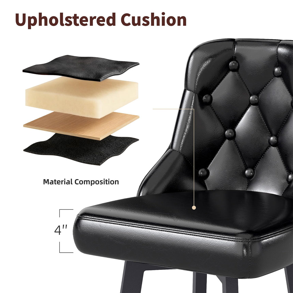 Set of 6 26" Tufted Modern Counter Height Barstools, Black
