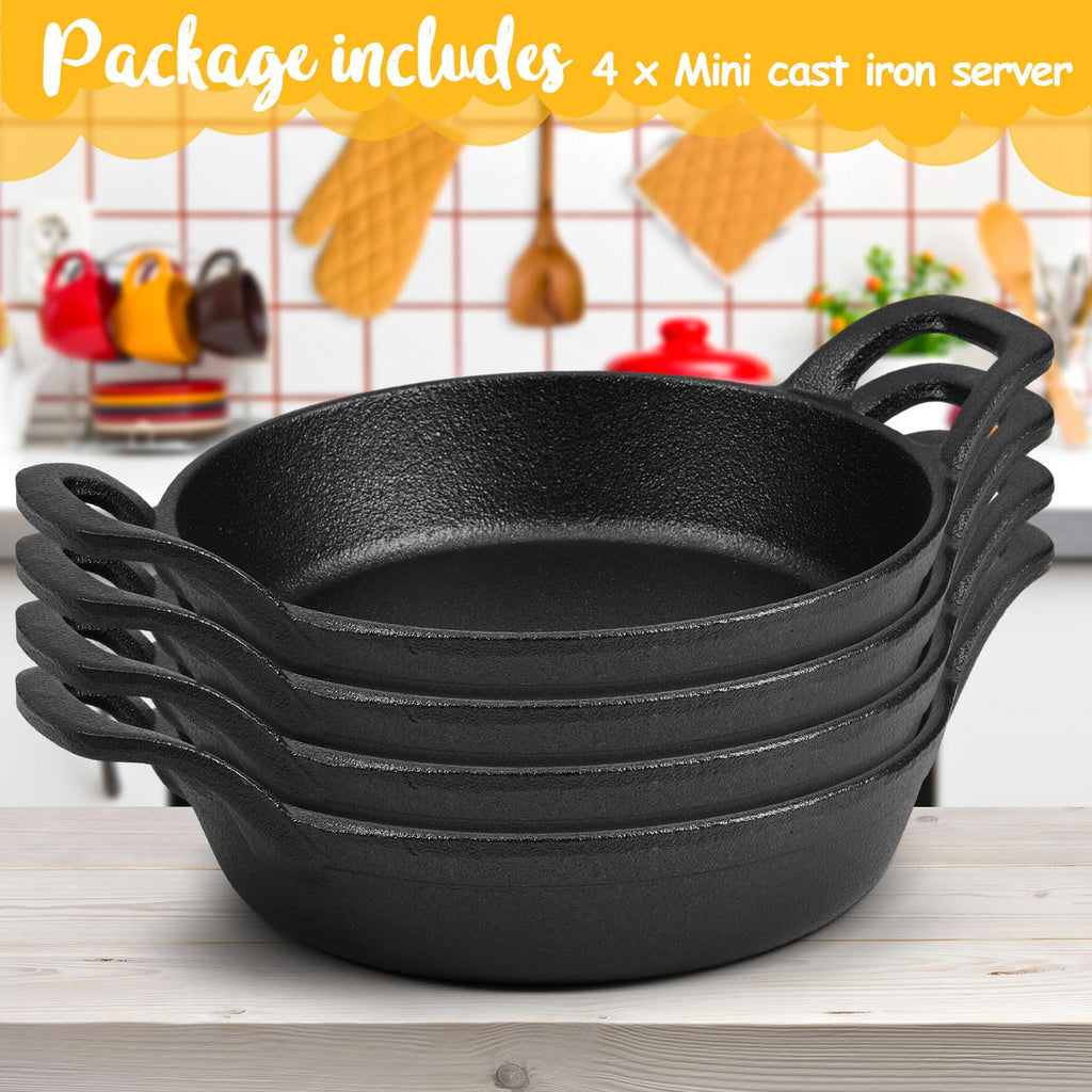 4 Pack Mini Cast Iron Skillets 6.3 x 6.3 x 1.5 Inch Pan Ramekin Set