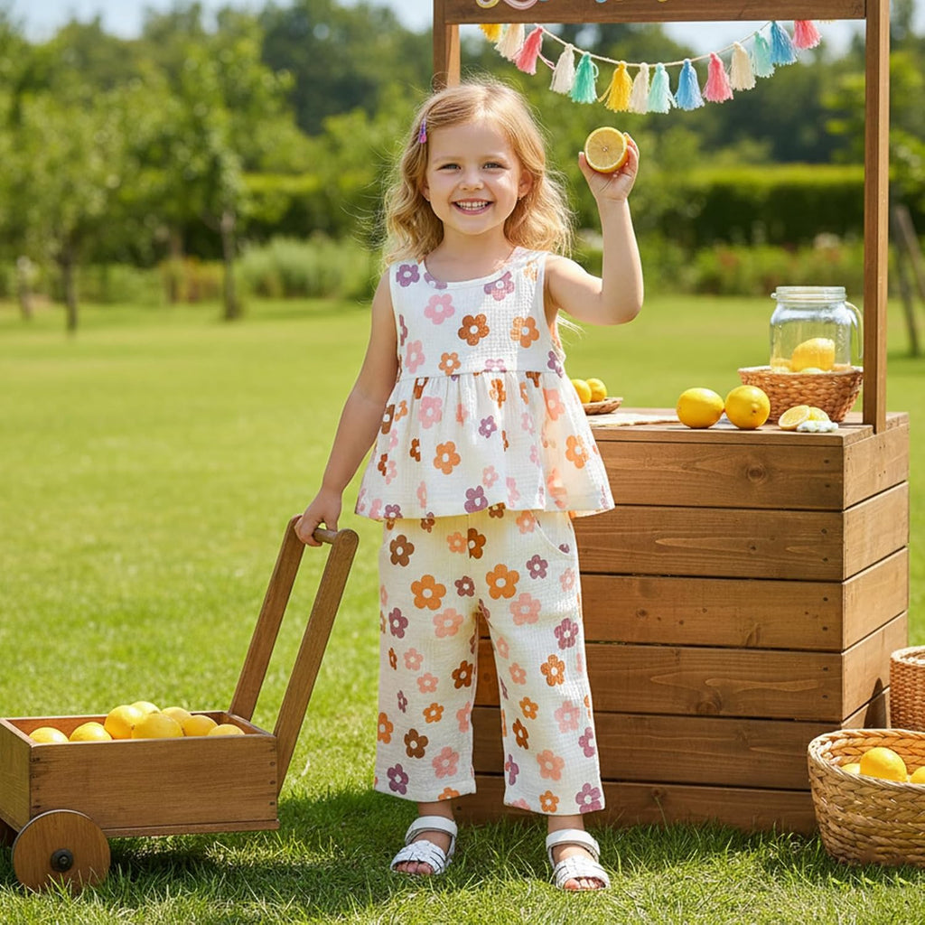 Toddler Baby Girl Clothes Floral Sleeveless Ruffle Tank Tops + Pants Kids Set Little Girls Summer Spring Outfits