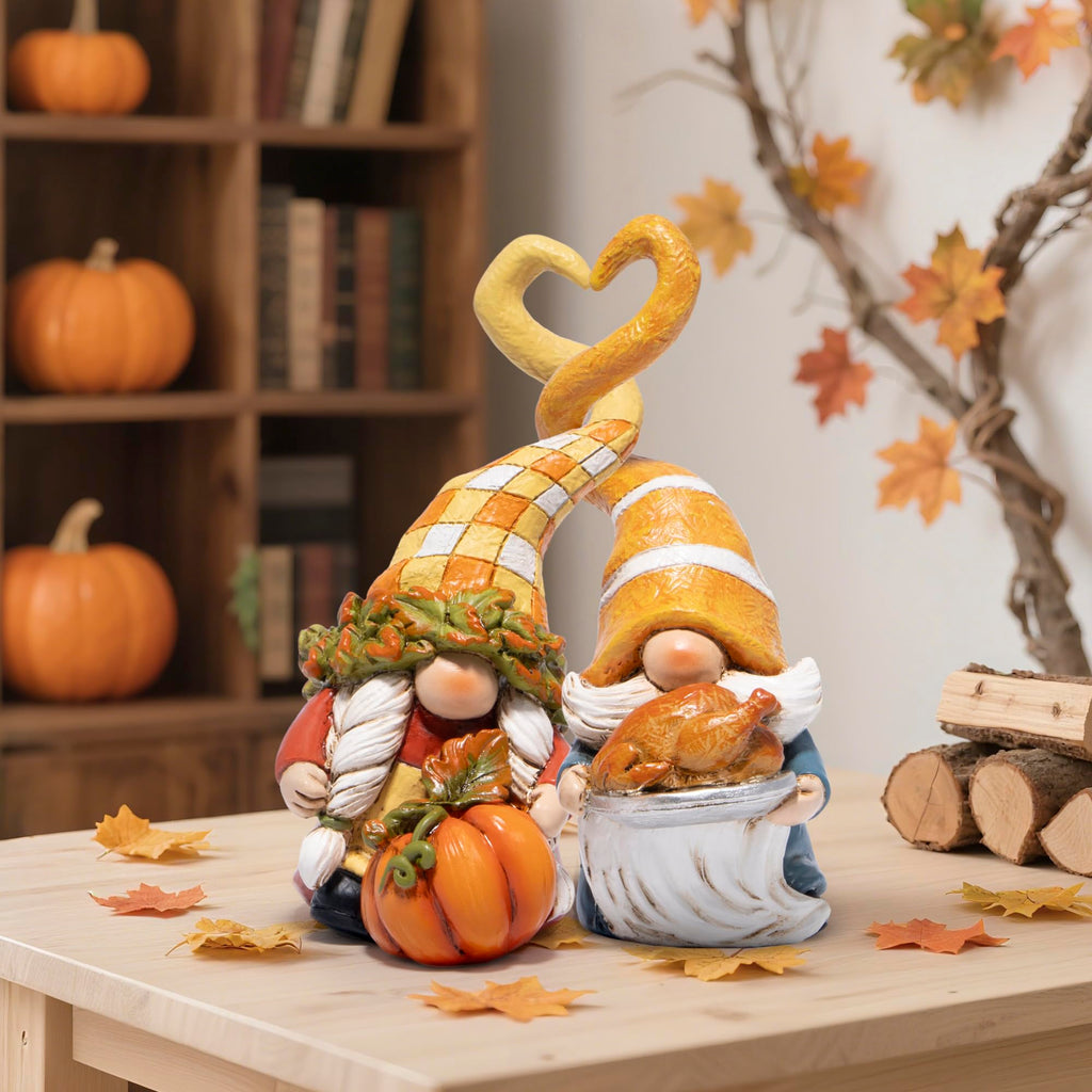 Thanksgiving Decorations for Table, Resin Fall Thanksgiving Figurines with Turkey, Pumpkin & Heart, Festive Gift for