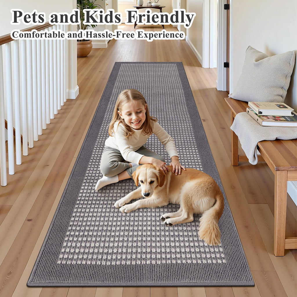 Runner Rug s 2.6'x10' Heavy-Duty Durable Entryway Floor Mat with Non Slip Rubber Backing Low-Pile High Traffic Carpet
