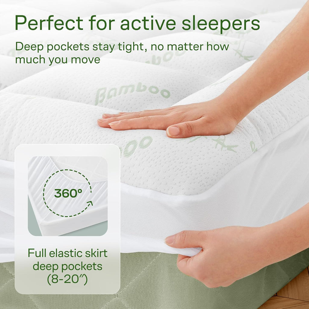 Ultra Soft & Cooling Mattress Topper - King Size | Rayon Derived from Bamboo, Pillow Top Mattress Pad, 20" Deep