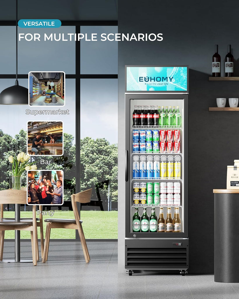 Commercial Display Refrigerator, 9 Cu.Ft Glass Door Merchandiser Drink Fridge wi