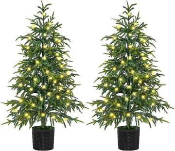 3FT Pre-Lit Artificial Christmas Tree 2 Pack, Norfolk Potted Tree