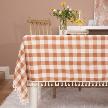 Fall Thanksgiving Orange Gingham Tablecloth 55"x70"