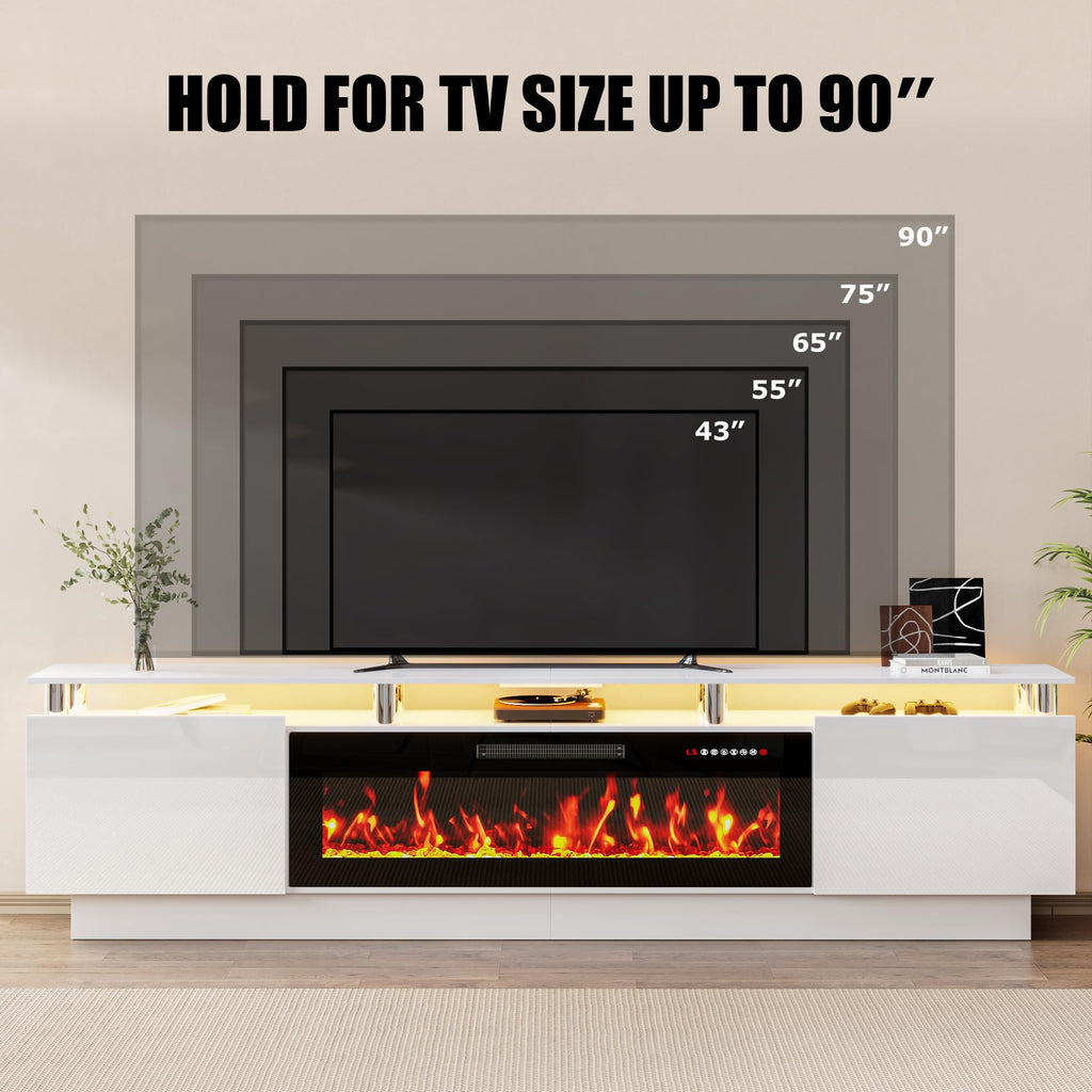 80" Modern Fireplace TV Stand with 40" Electric Fireplace for TVs Up to 90 inch, Luxury LED Light Entertainment