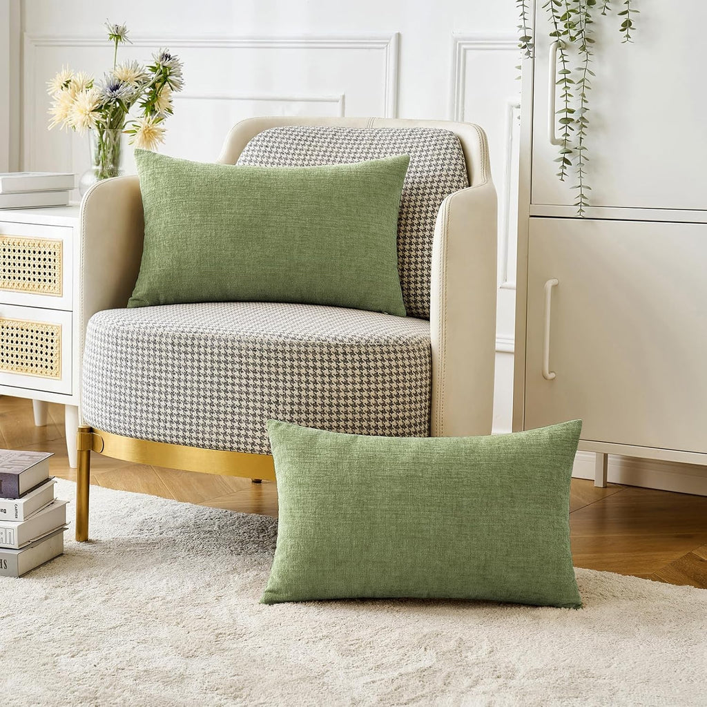 Soft Chenille Lumbar Throw Pillow Covers Sage Green 14x22 Pack of 2