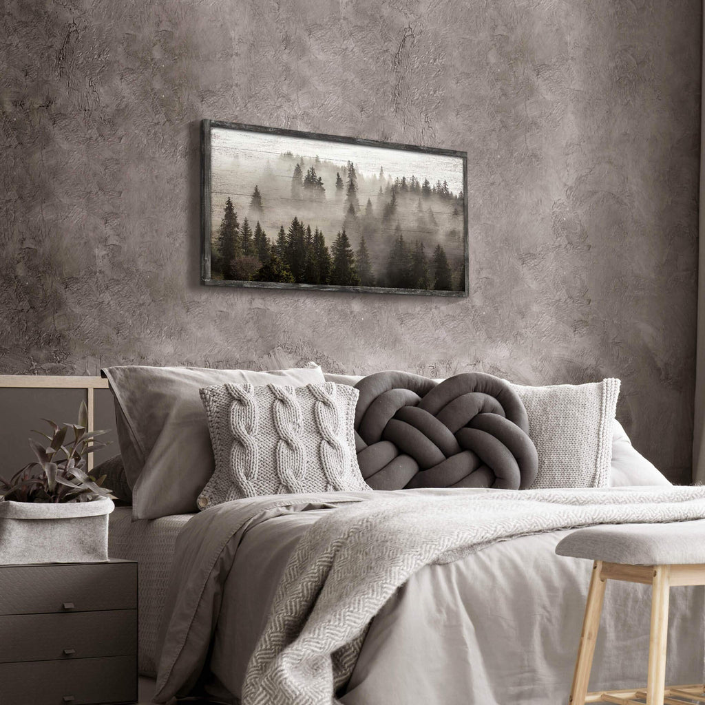 Foggy Forest Scenery Wooden Framed Wall Art, 40x20 Inch