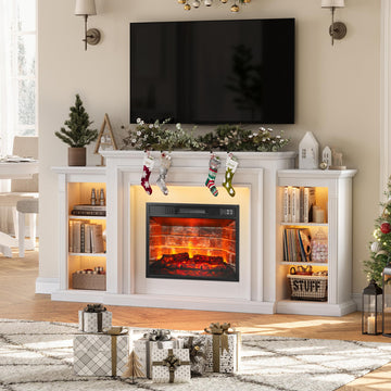 72" LED Electric Fireplace TV Stand with Mantel