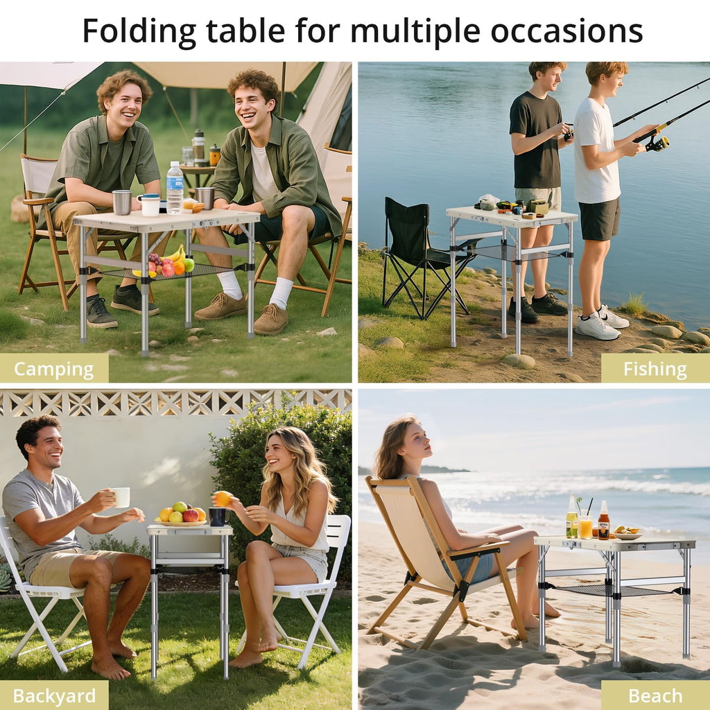 2 ft Small Folding Table, 3 Adjustable Height for Camping, 23" X 16"