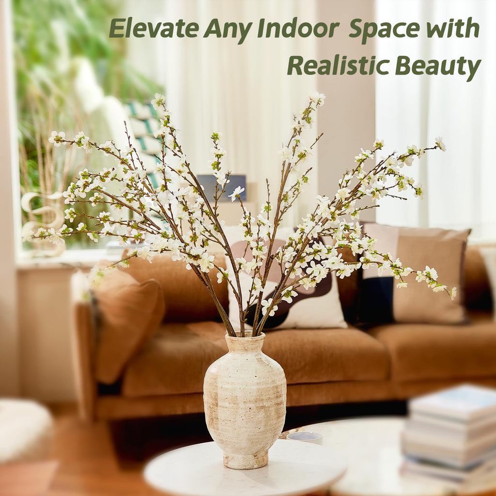 43" Cherry Blossom Branches, 4 Pcs Realistic Silk Artificial Flowers for Indoor Decor, Faux White Cherry Blossom