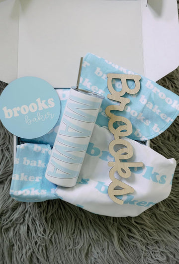 Personalized Baby Gift Set - Luxury Piece Welcome Bundle with Custom Monogrammed Ultra-Soft Baby Blanket, Feeding