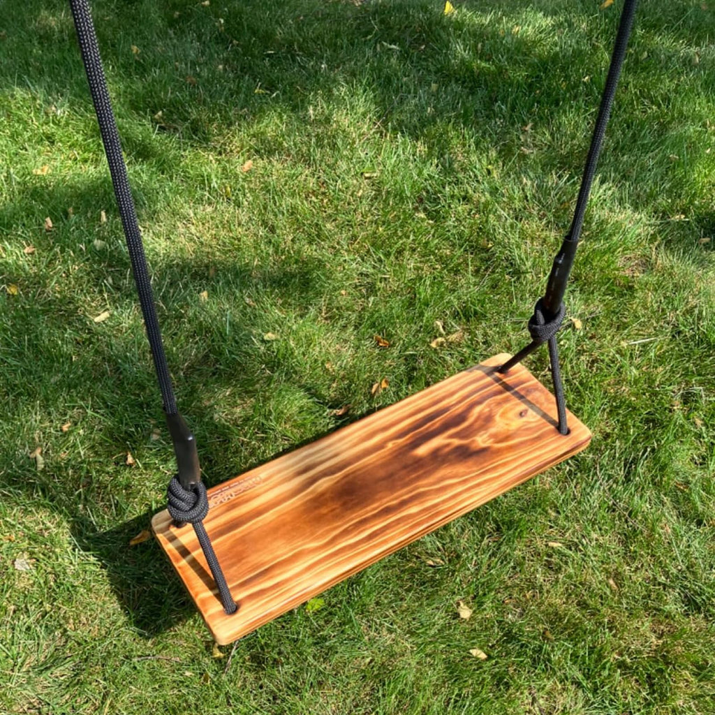 Carbonized Wooden Tree Swing with Adjustable Climbing Rope & Tree Straps