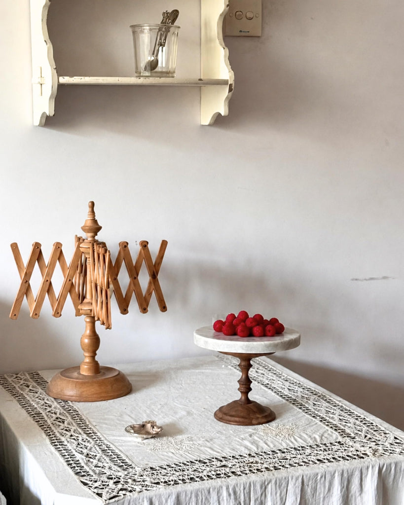 Stone Natural Marble & Walnut Pedestal Tray, Round Riser, 5.9