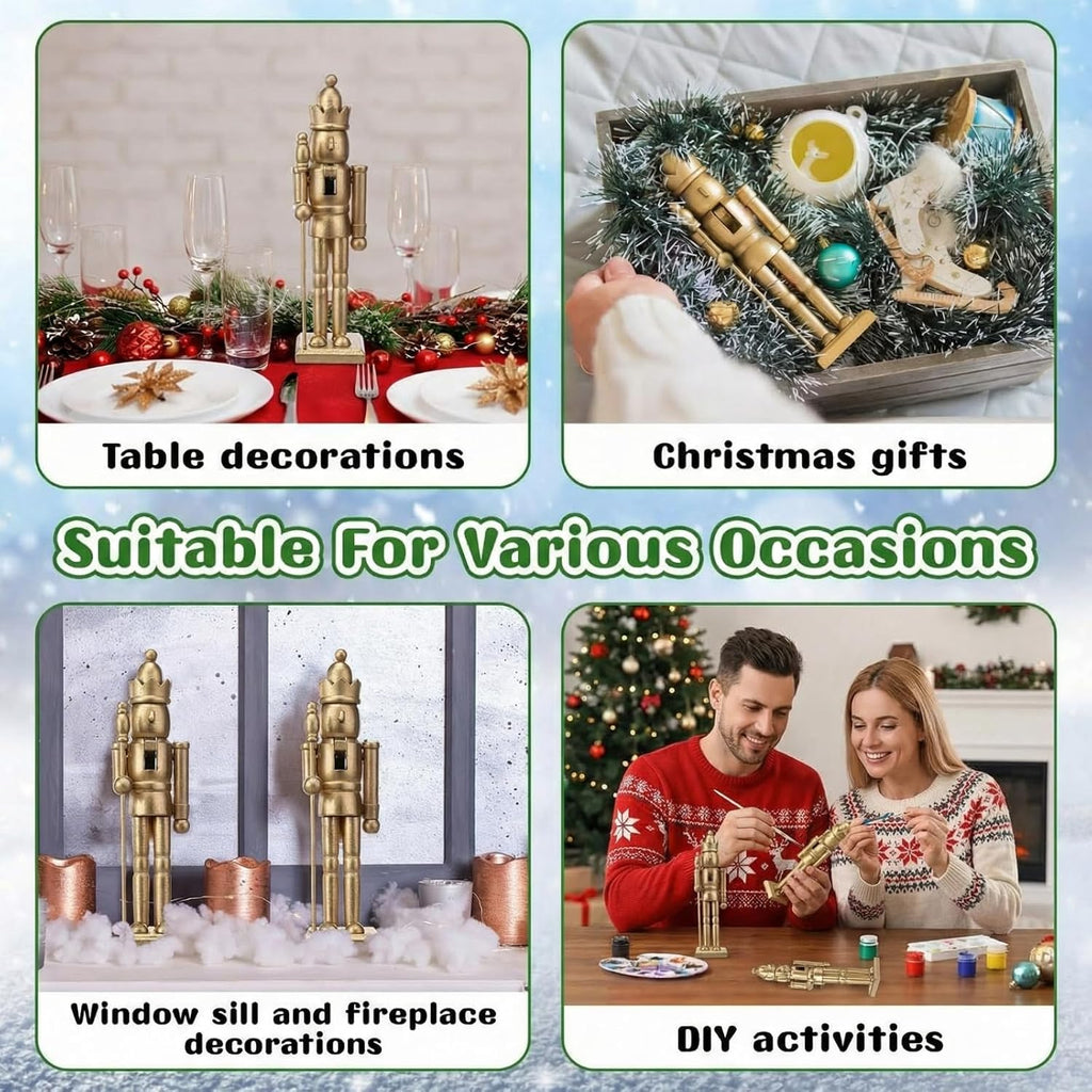 4 Pcs Christmas Nutcracker Figures 7 Inch Wooden Soldier,Gold