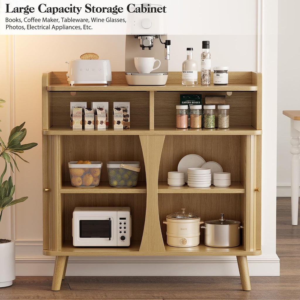 39" Buffet Sideboard Cabinet, Mid Century Modern Console Cabinet with Roller Shutter Sliding Doors & Adjustable