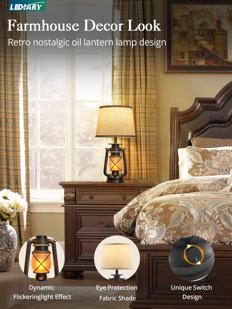18.72" Black LED Lantern Flickering Flame Table Lamps Set of 2