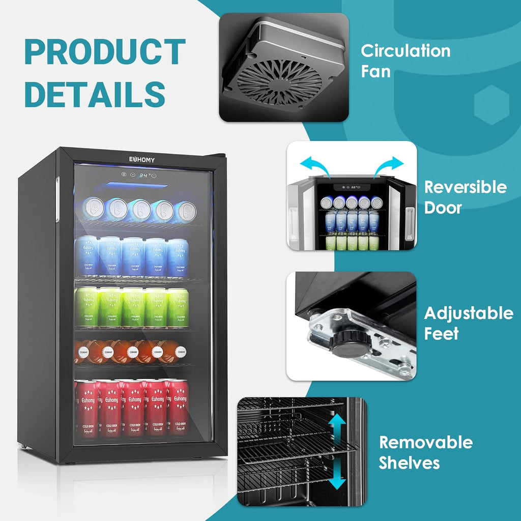 Beverage Refrigerator Cooler, 125 Can Mini Fridge with Glass Door for Soda Beer 