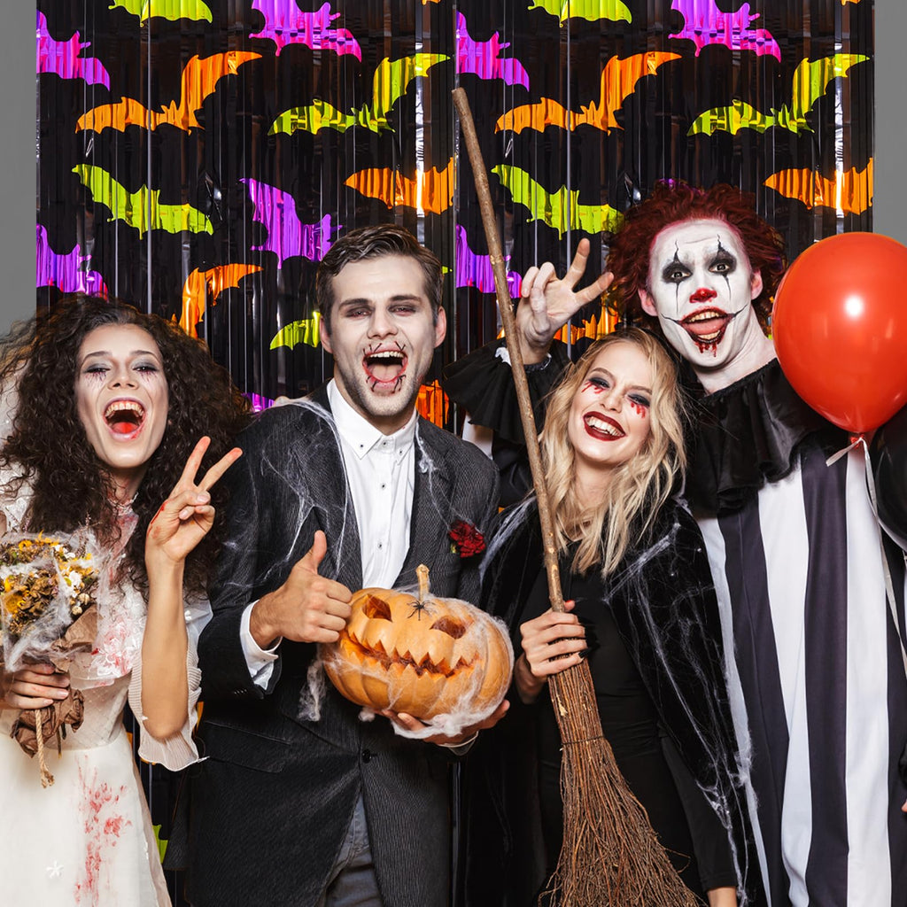 Mega-L Halloween Party Decorations, Bat Pattern Photo Backdrop, 4 Pack