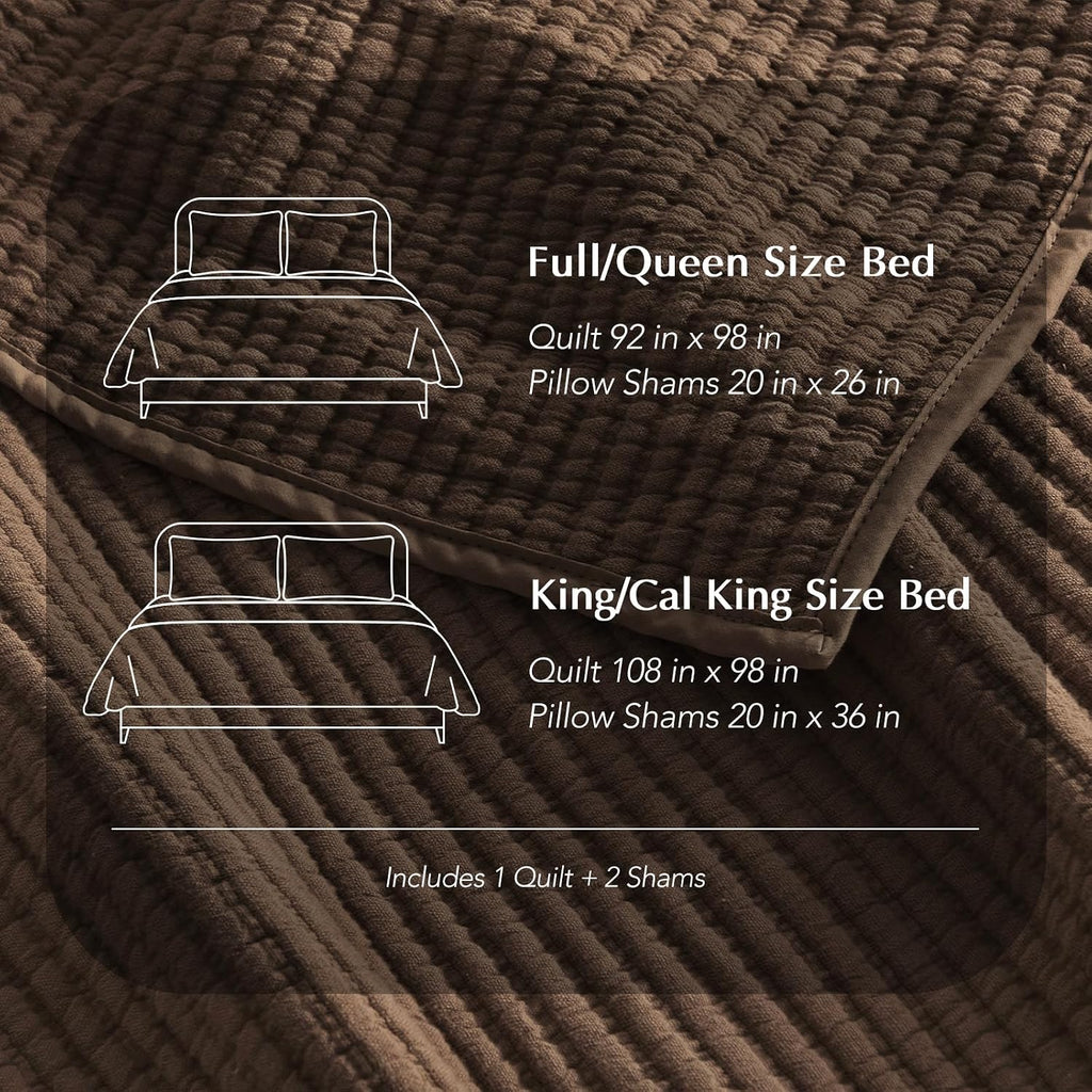 Cotton Coverlet Set King 3 Pieces, Lightweight Soft Ribbed Matelassé Bedspread Quilt Set, Cozy Oversized Quilted