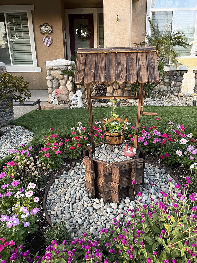 Garden Wooden Decor Rustic Wishing Well Planter Outdoor Home Décor, Upgrade Wishing Well Garden, Yard Hanging