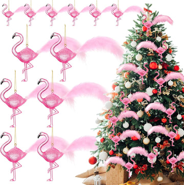 Pink Flamingo Christmas Ornament Hanging Flamingo Pink Xmas Ornaments Gifts Decor - Set of 6