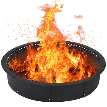 Smokeless Fire Pit Ring, 36 Inch Inner / 40 Inch Outer Steel Fire Ring Insert with Air Vent Design, 8-Piece DIY Round