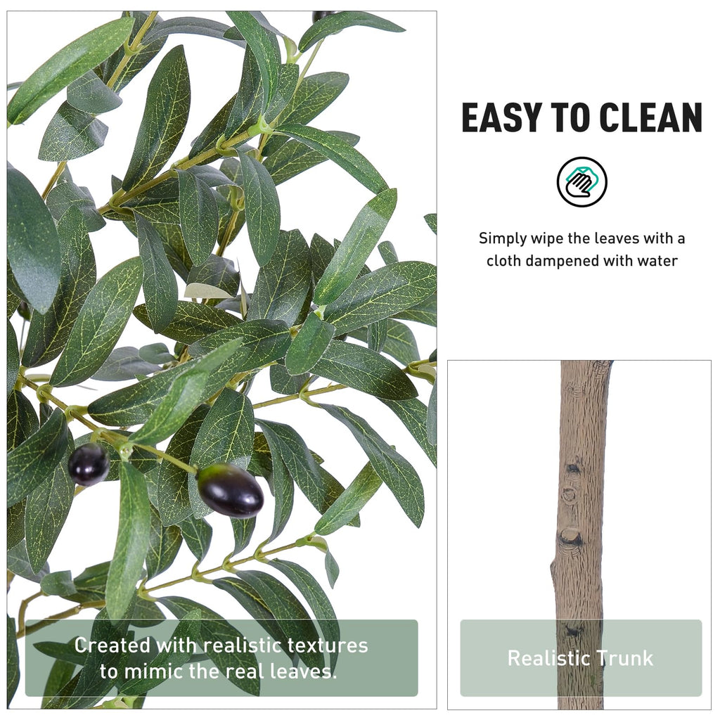 Olive Tree Artificial Indoor, 4ft Tall Silk Faux Olive Tree with White Planter, Artificial Plants with Natural Wood