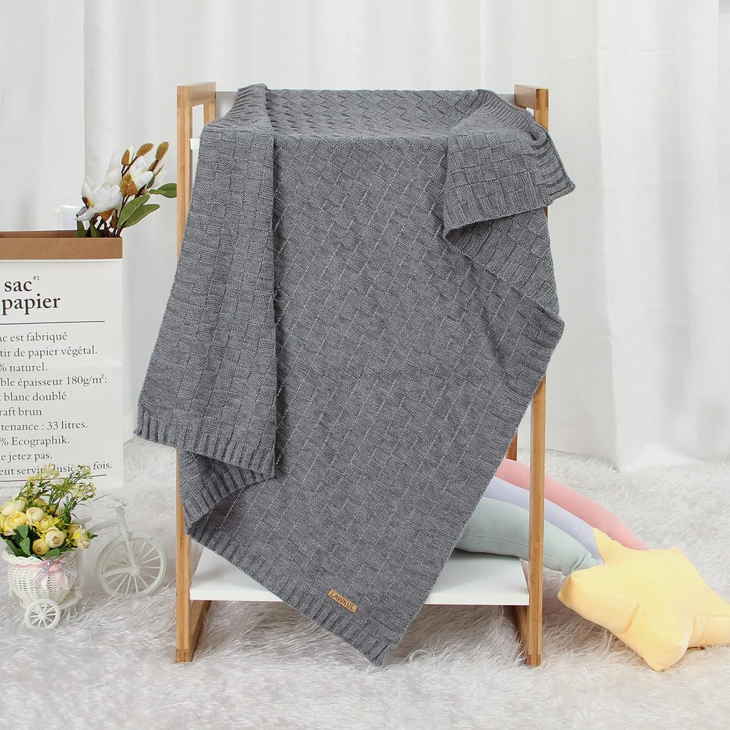 Knit Baby Blanket for Girls Boys - Grey, 30x40 Inch