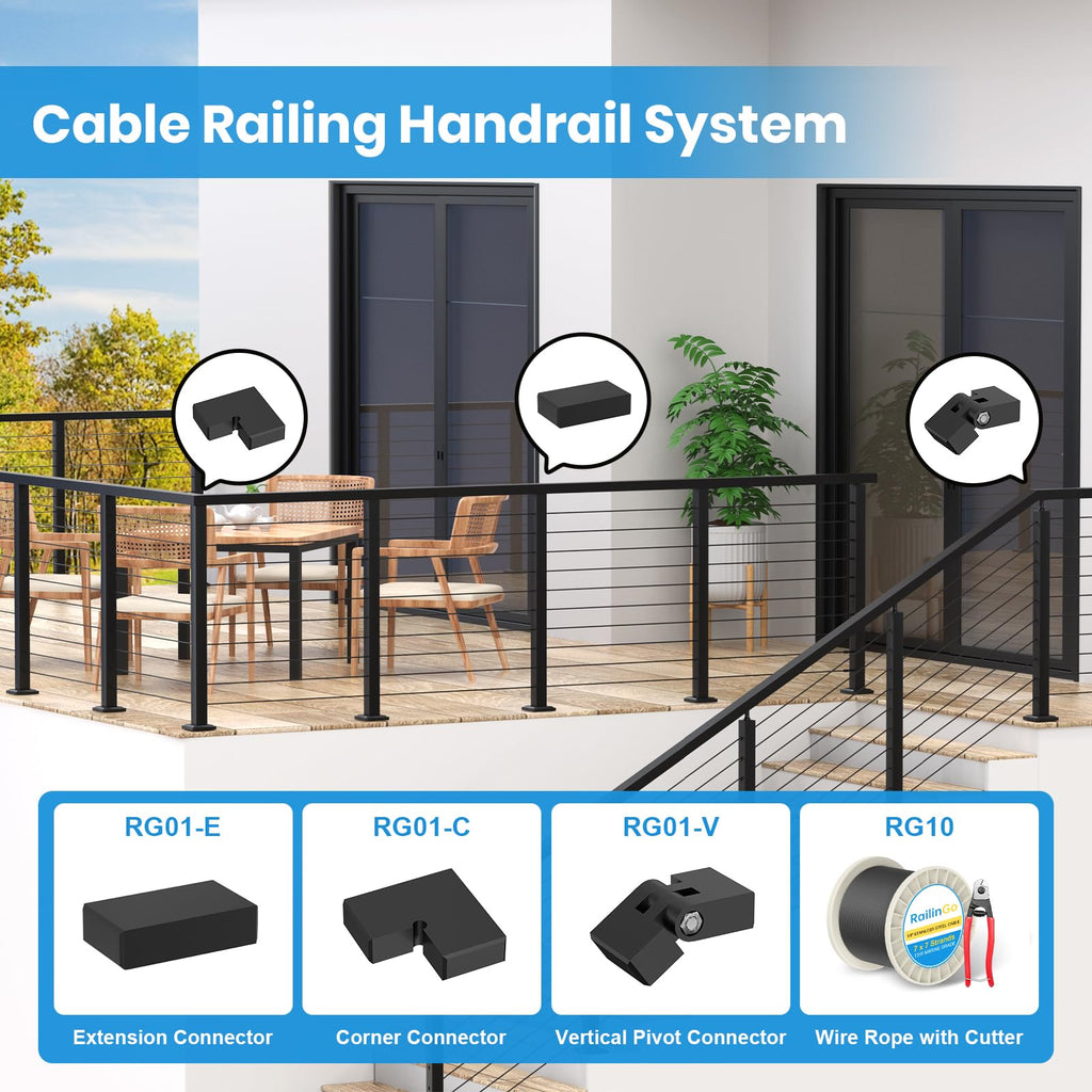 8FT Stainless Steel Cable Railing Handrail for Decks, Black
