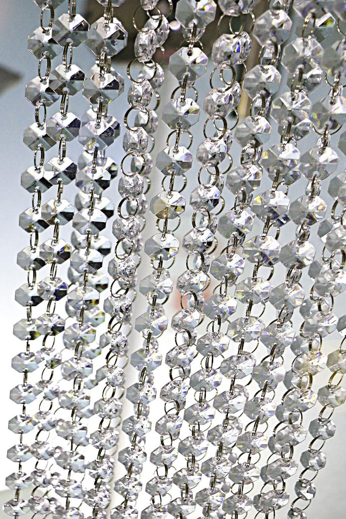 99ft Acrylic Crystal Garland Strands - Hanging Chandelier Gem Bead Chain - 14mm Clear Octagon Prism Diamond String