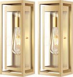 15" Large Gold Outdoor Light Fixture Wall Mount, 2 Pack Waterproof Outdoor Sconces, Modern Wall Lights with Clear Glass Shade for Front Door, Porch, Garage A123-B0D9VRR7RN