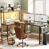 L Shaped Desk Gaming Desk, 59" L Shaped Computer Desk with LED Light & Power Outlet