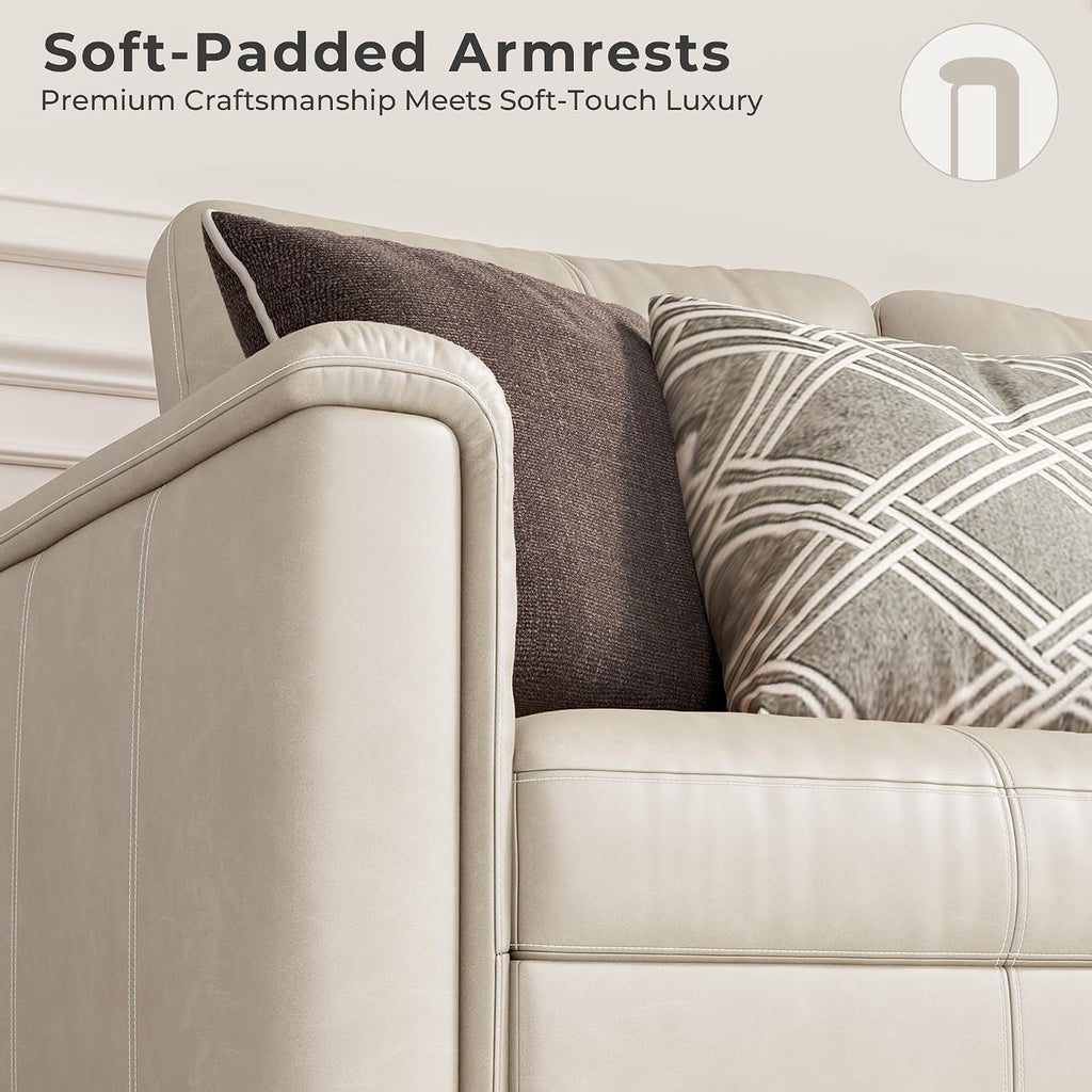 Modular Leather Accent Chair with Storage, Plush-Top Armrest, Greige